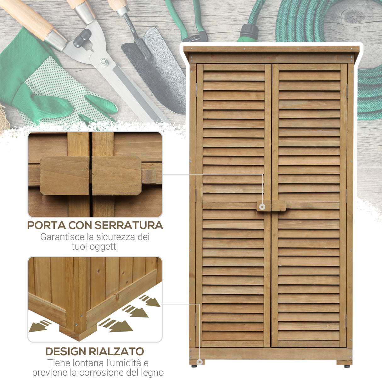 easycomfort armadio porta attrezzi da giardino impermeabile 3 ripiani in legno 87x46.5x160cm