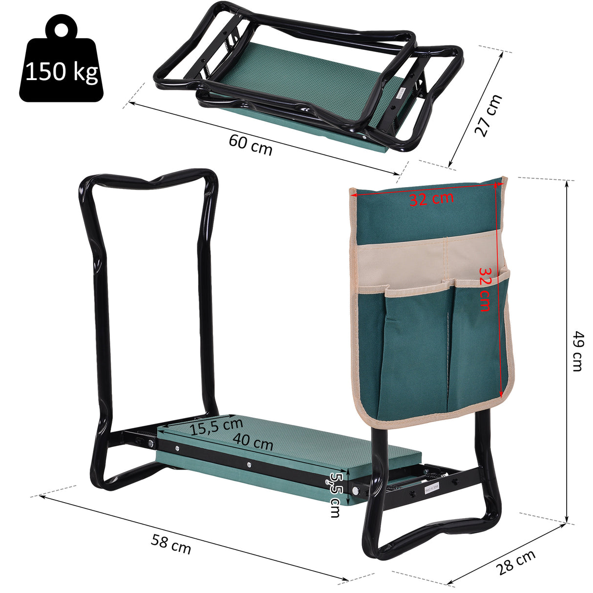 easycomfort easycomfort inginocchiatoio panca da giardino pieghevole con tasca porta attrezzi
