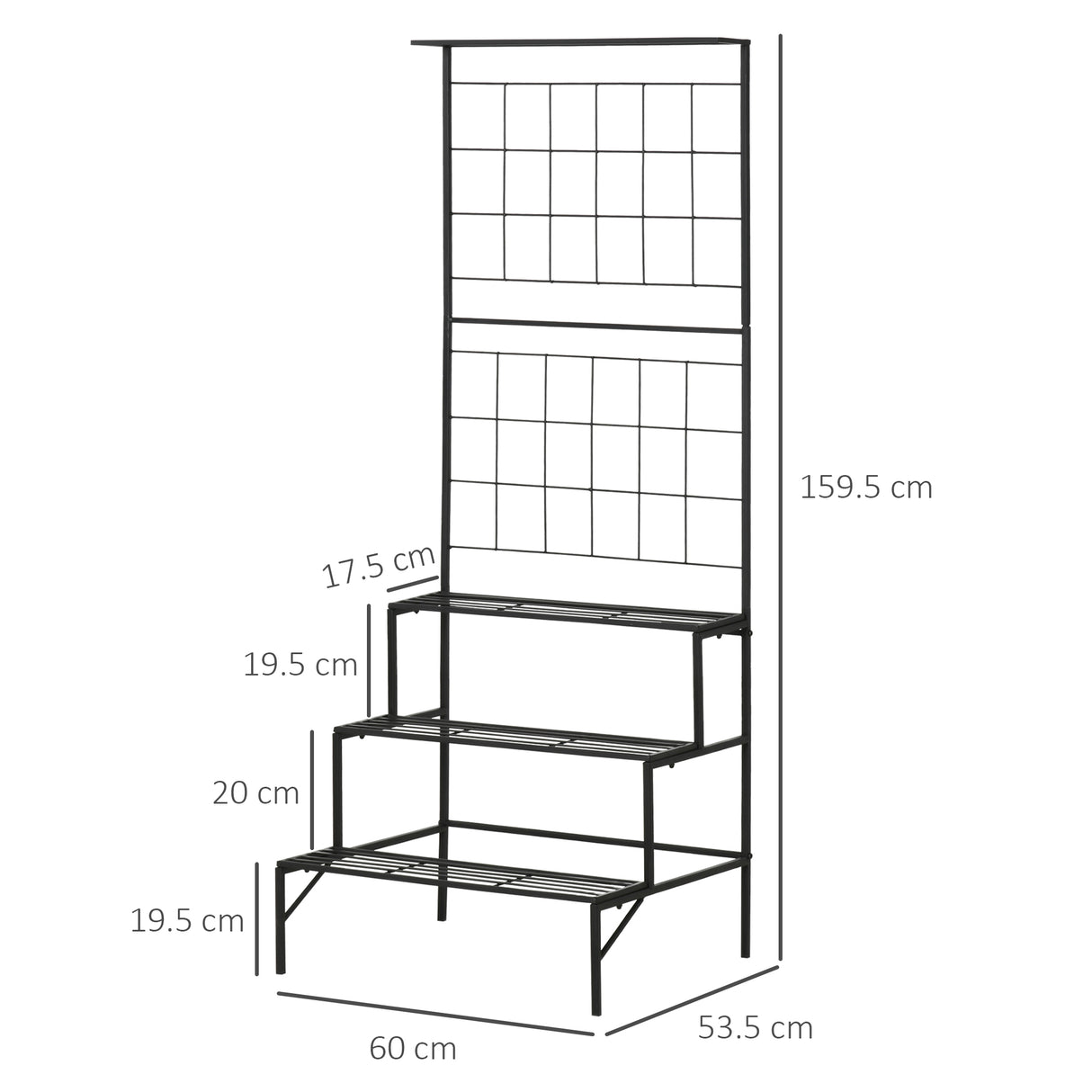 easycomfort easycomfort scaffale portapiante con 3 ripiani e pannello verticale per piante rampicanti in metallo nero