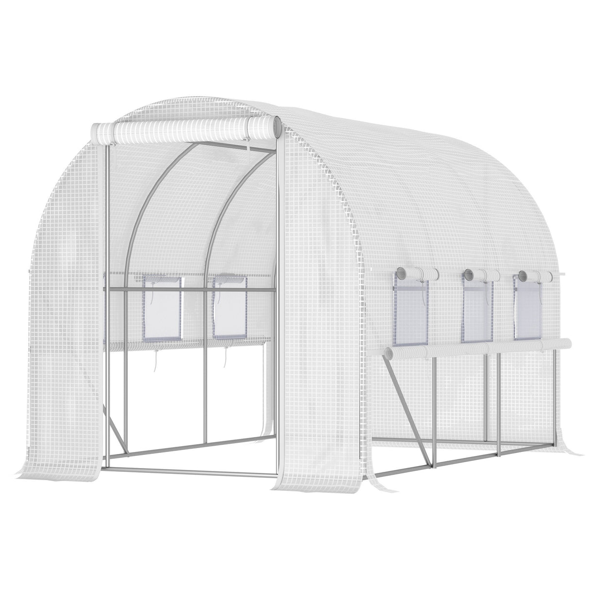 easycomfort serra per orto 3x2x2m in acciaio e copertura pe porte con zip e finestre a rete bianca