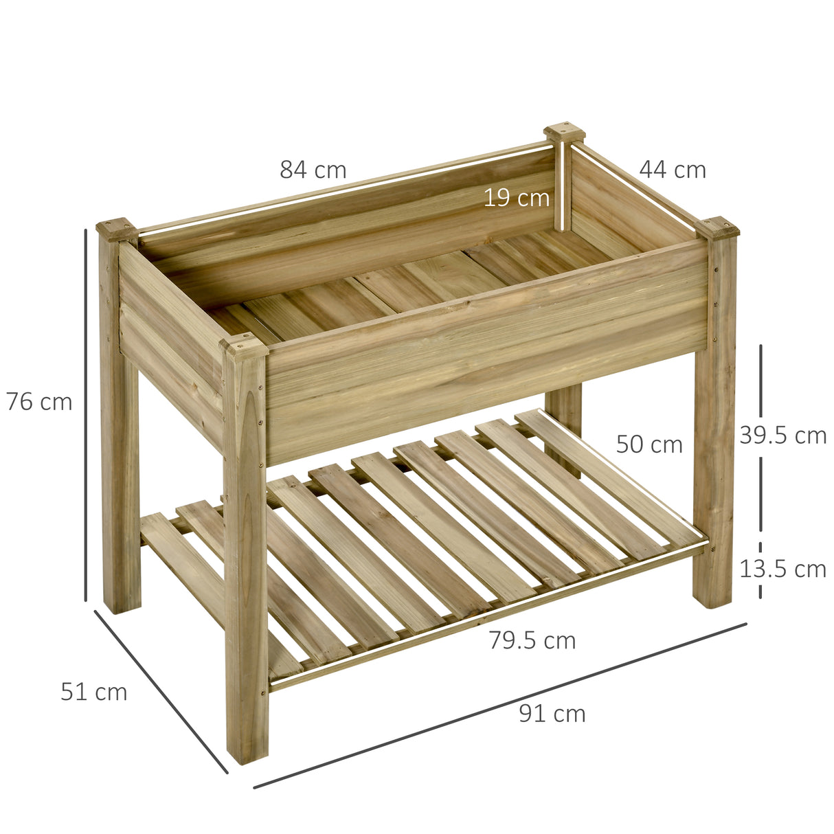 easycomfort fioriera rialzata in legno con gambe e ripiano inferiore per giardino e balcone 91x51x76cm 33183