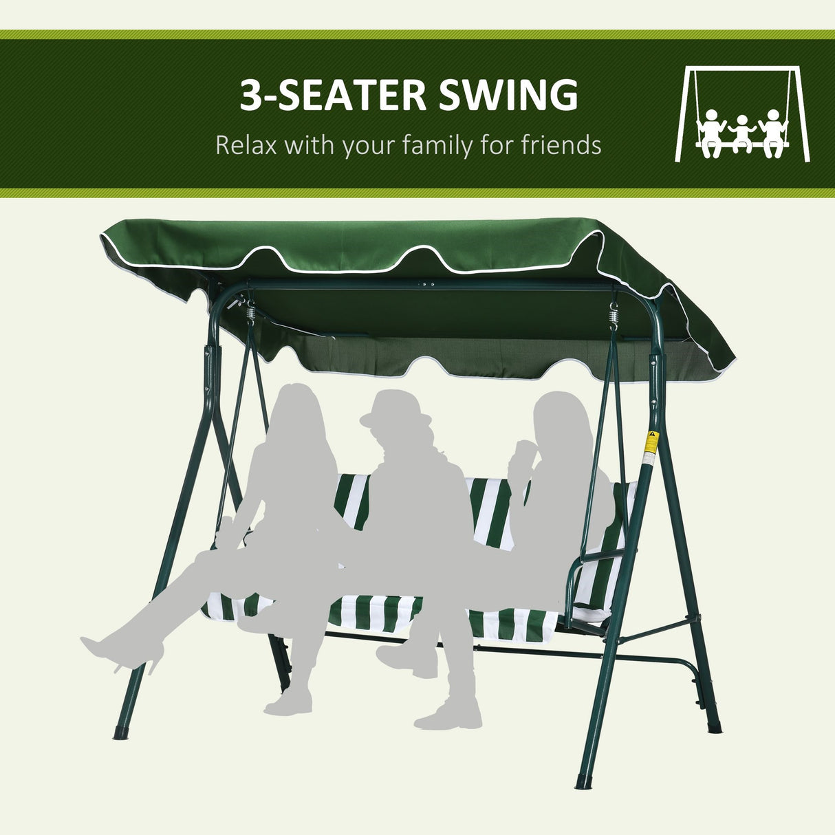 easycomfort easycomfort dondolo da giardino 3 posti in acciaio e teslin con tetto parasole 172x110x153 cm bianco e verde