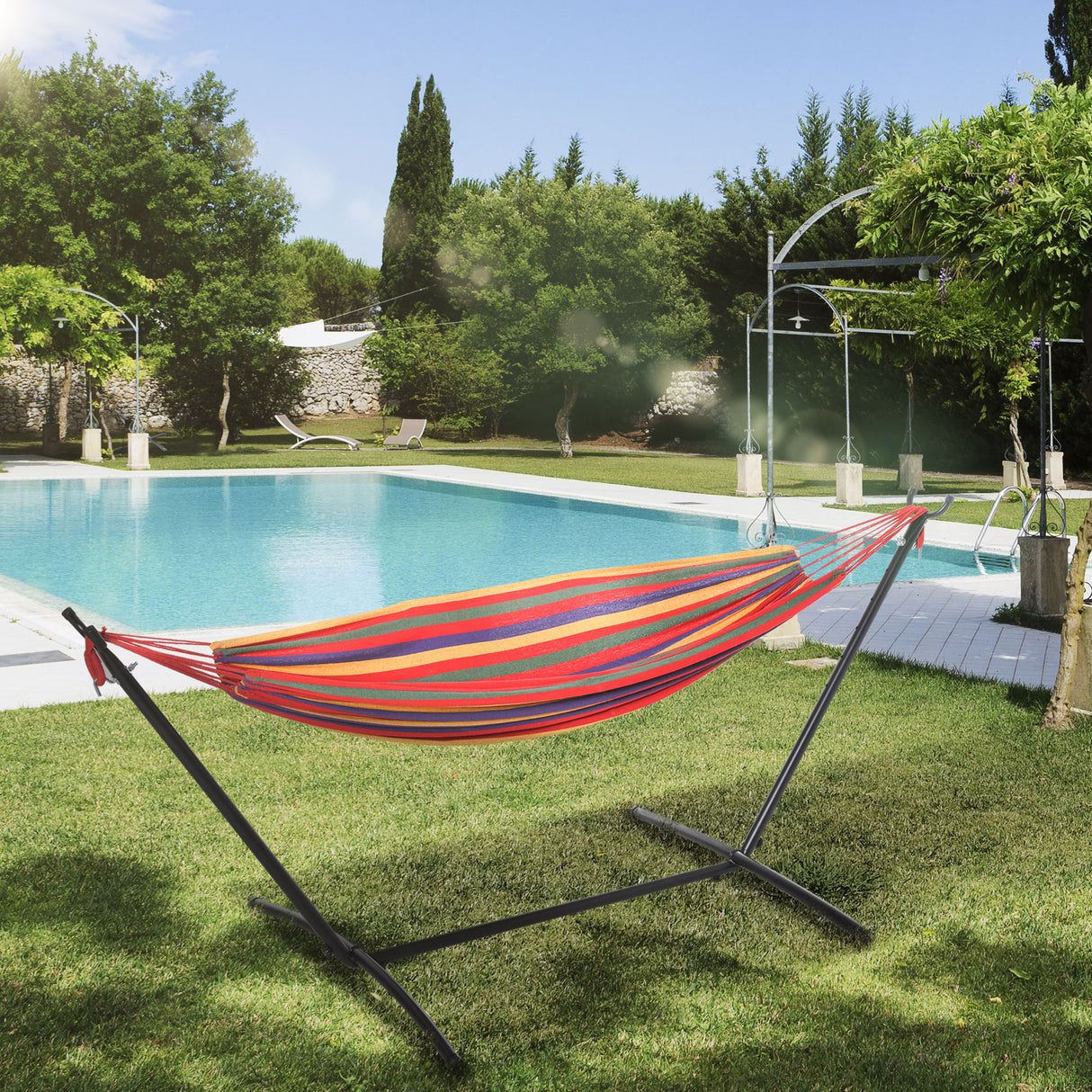 easycomfort easycomfort amaca da giardino autoportante in acciaio e cotone multicolor