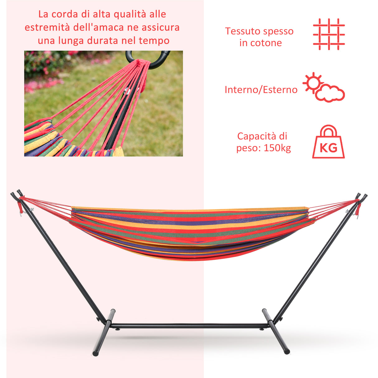 easycomfort easycomfort amaca da giardino autoportante in acciaio e cotone multicolor
