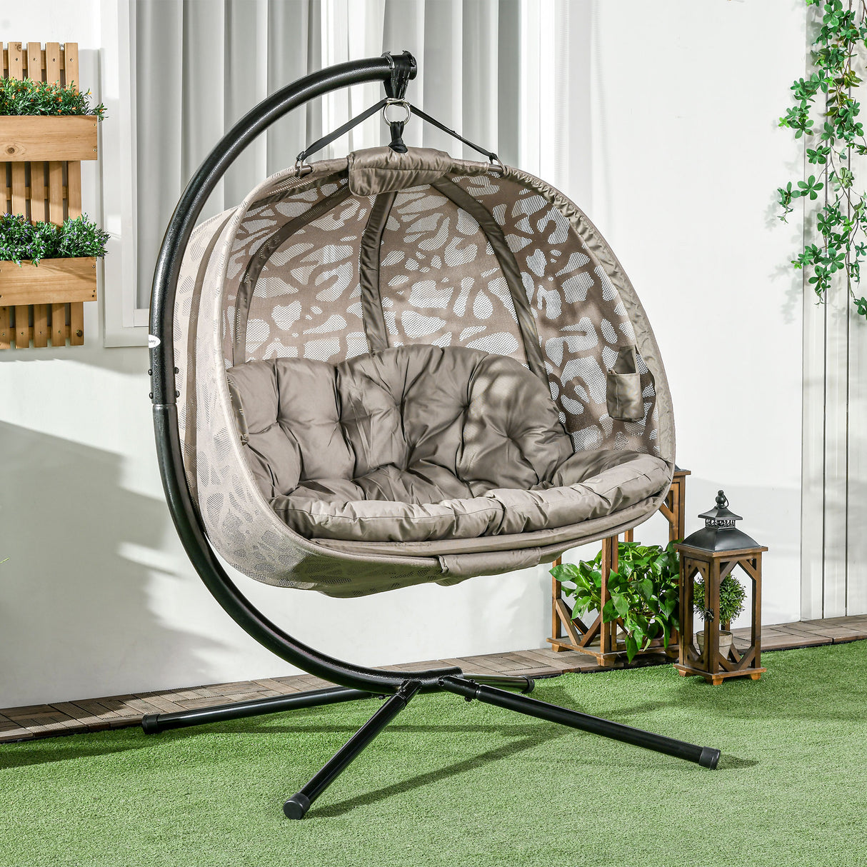 easycomfort easycomfort poltrona sospesa 2 posti con 2 tasche 2 cuscini e cesto pieghevole 130x103x172 cm