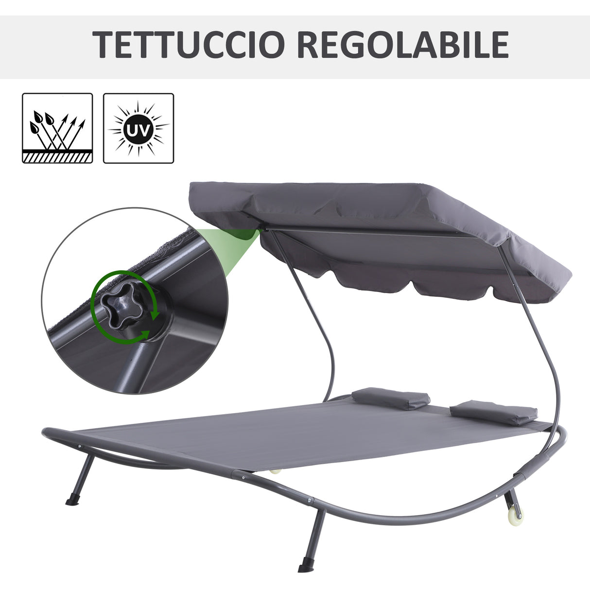 easycomfort easycomfort lettino sdraio prendisole matrimoniale con tettuccio regolabile grigio