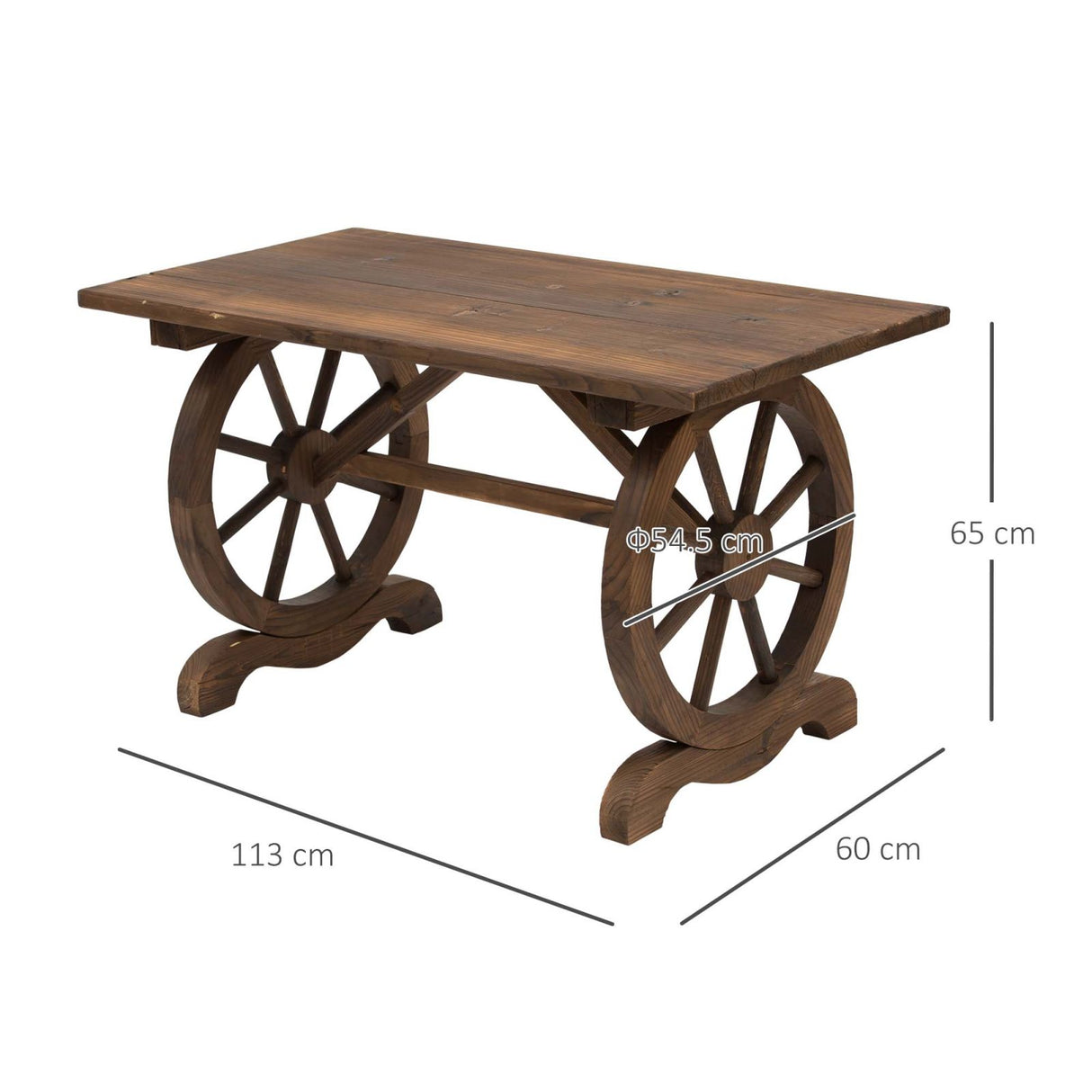 easycomfort tavolo da giardino stile country con gambe a ruota in legno di abete resistente alle intemperie 113x60x65cm