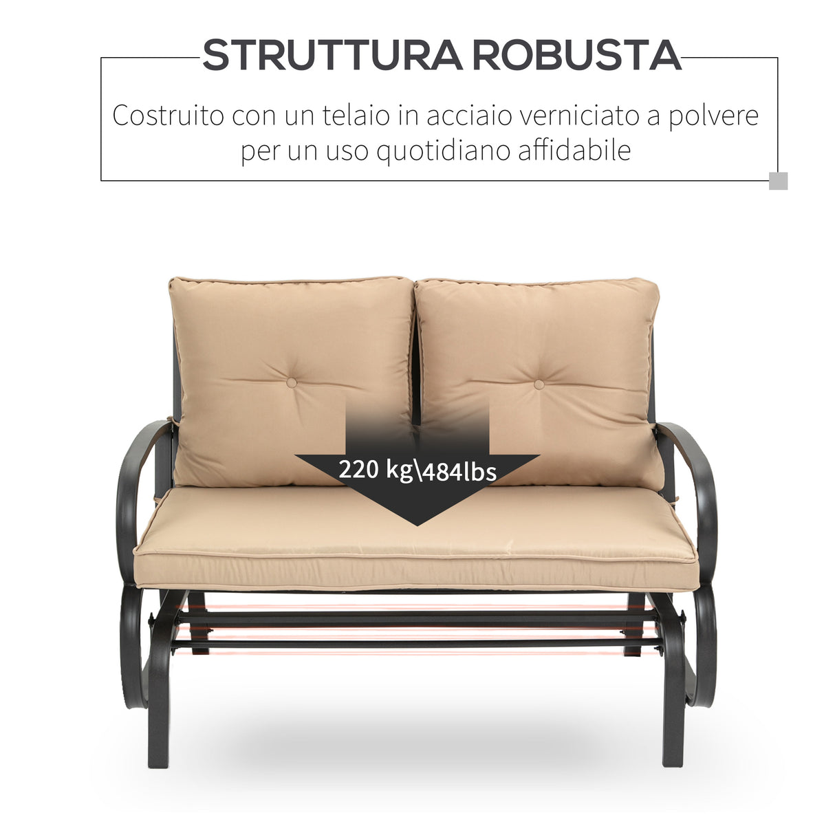 easycomfort easycomfort panchina a dondolo da giardino per 2 persone con cuscini per seduta e schienale 122x70x87cm khaki