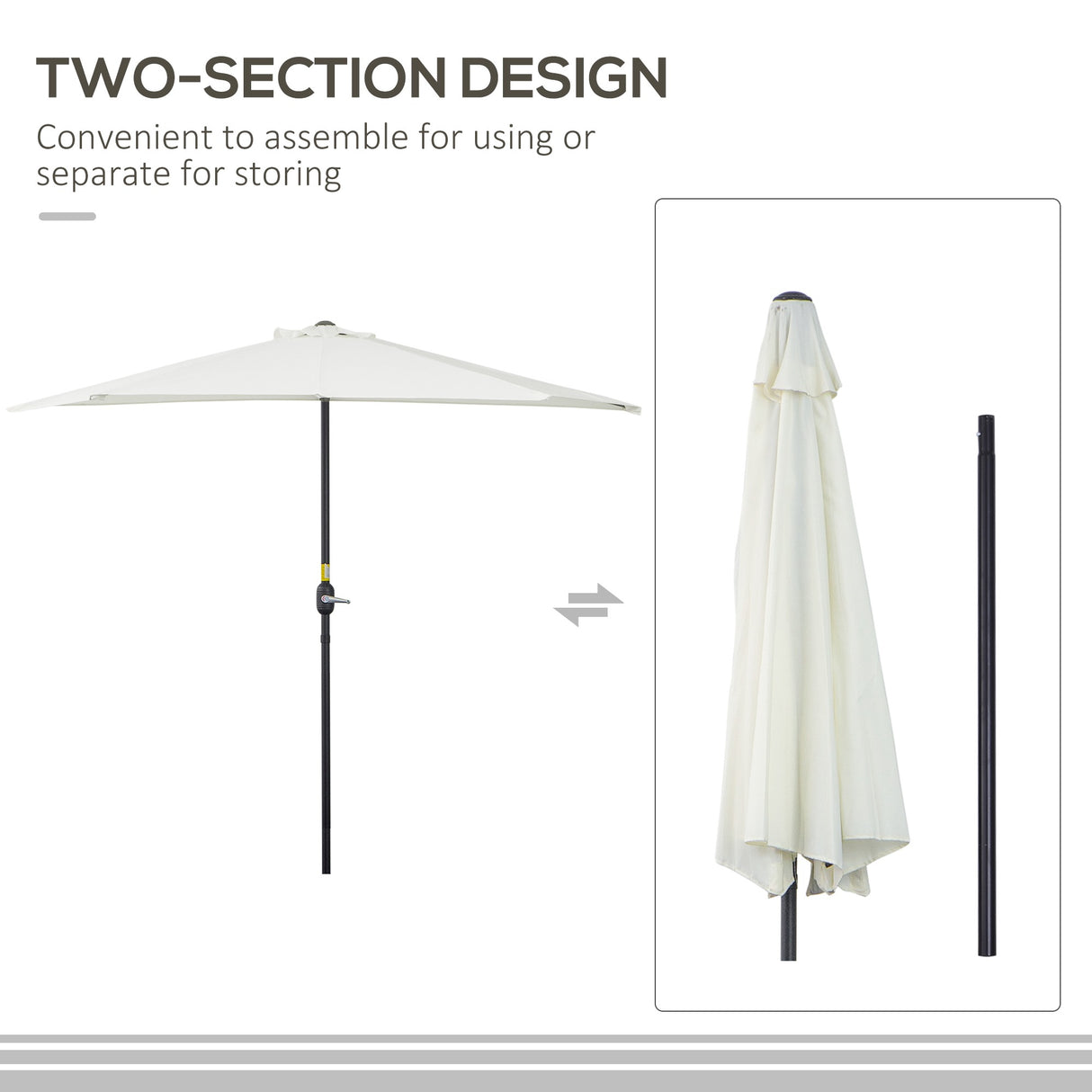 easycomfort easycomfort ombrellone semicircolare impermeabile protezione uv bianco 269 x 138 x 236cm