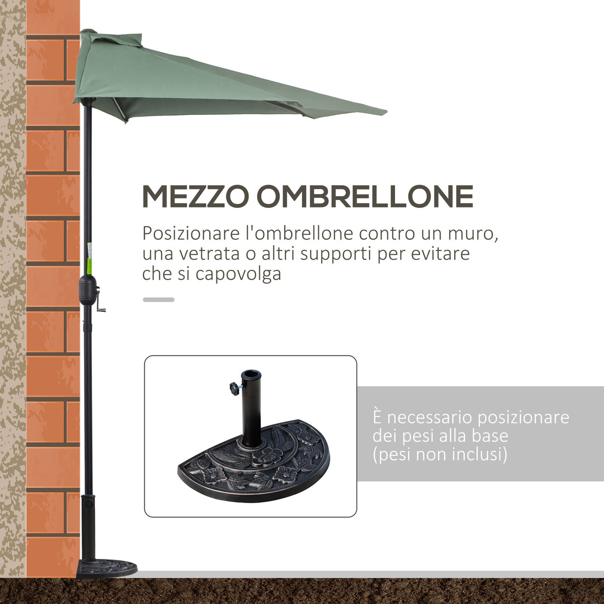 easycomfort easycomfort ombrellone semicircolare impermeabile protezione uv verde 269 x 138 x 236cm