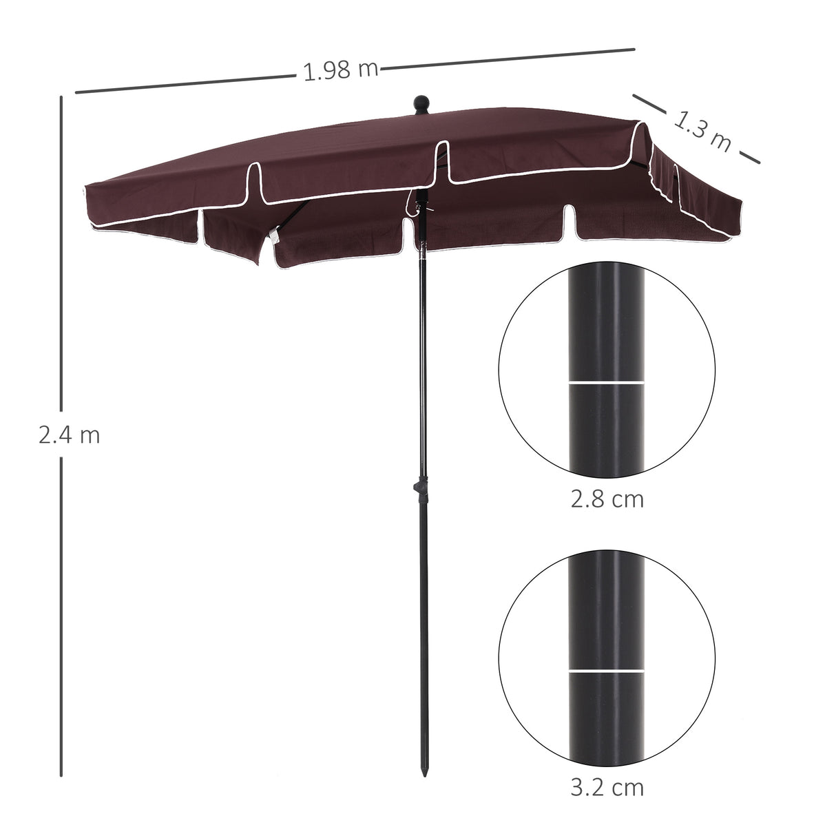 easycomfort easycomfort ombrellone parasole rettangolare con palo inclinabile in poliestere 200 125 235cm marrone