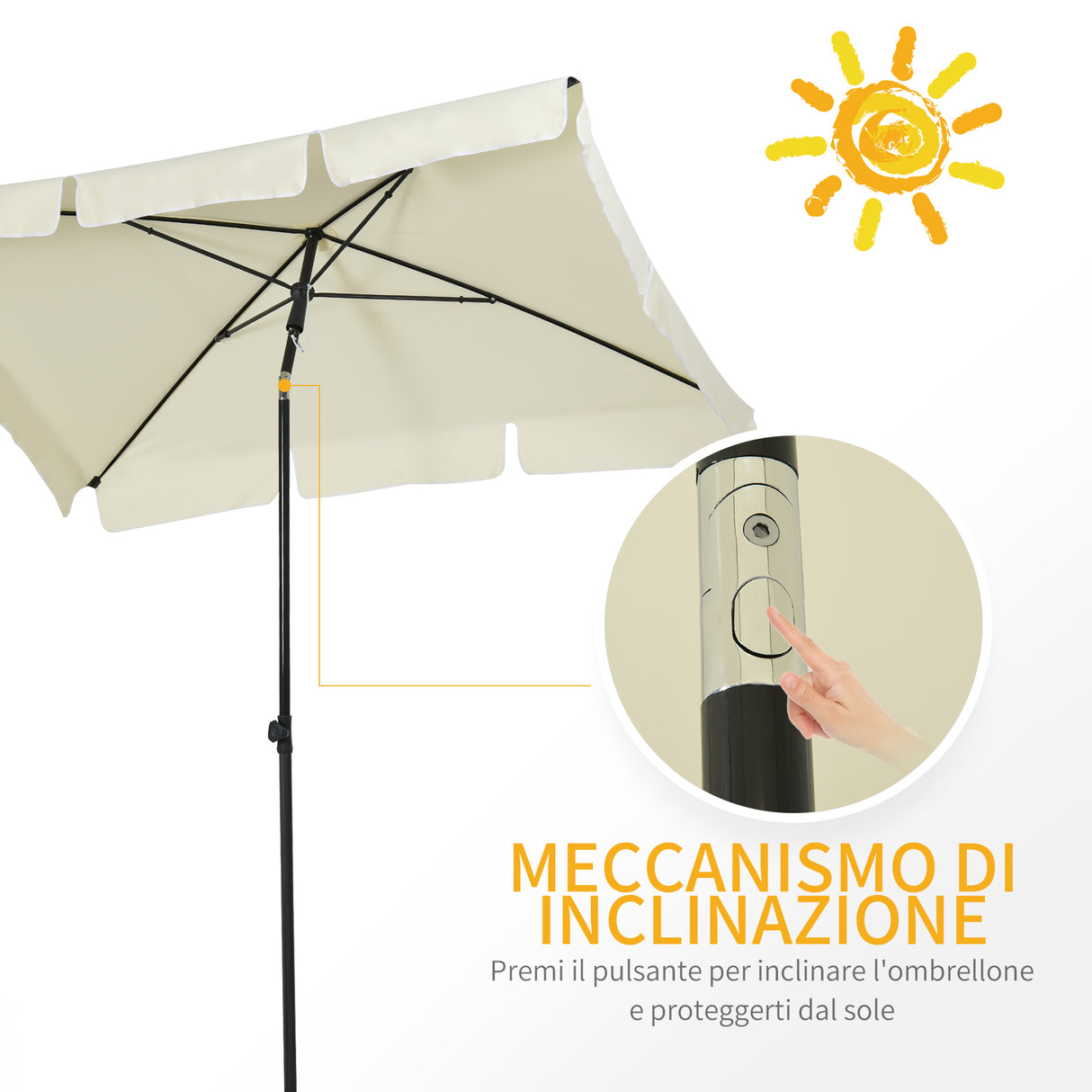 easycomfort easycomfort ombrellone parasole rettangolare con palo inclinabile in poliestere crema
