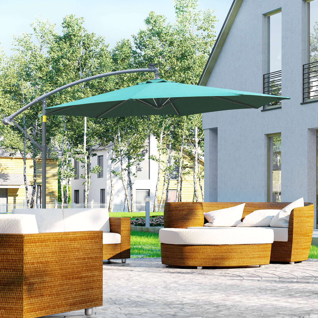 easycomfort easycomfort ombrellone da giardino 3x2 5 m a braccio con manovella e 8 strisce led a energia solare verde