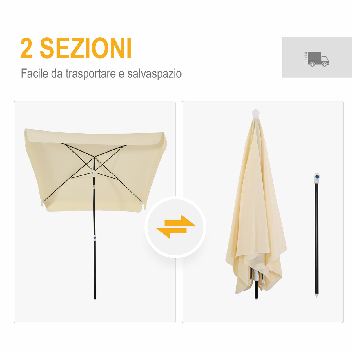 easycomfort easycomfort ombrellone da esterno 200x200cm terrazza giardino con tettuccio quadrato regolabile e portatile bianco crema