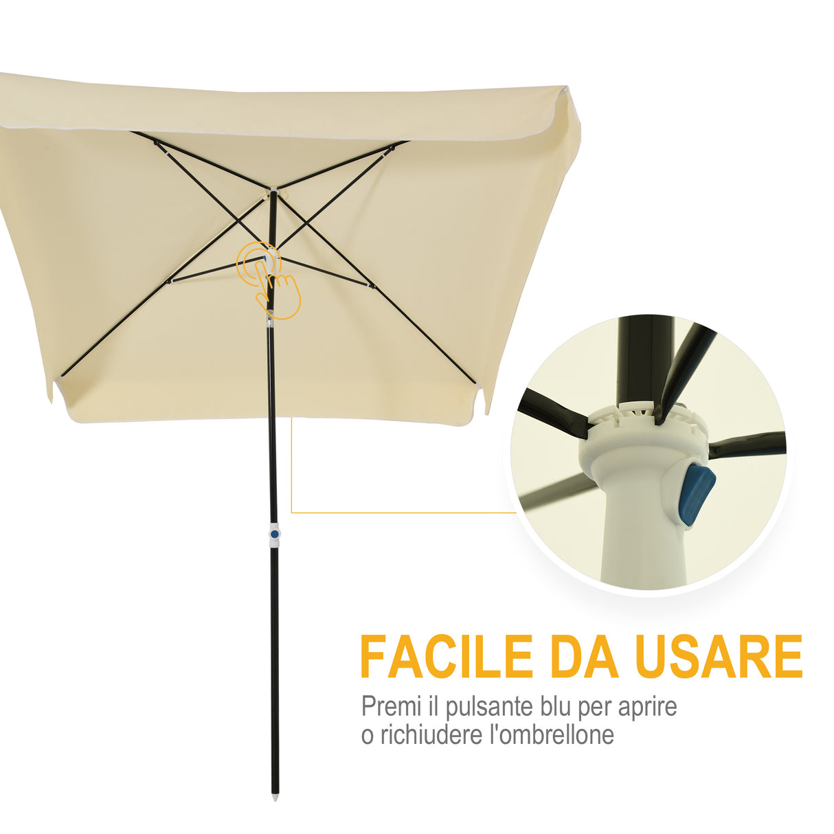 easycomfort easycomfort ombrellone da esterno 200x200cm terrazza giardino con tettuccio quadrato regolabile e portatile bianco crema