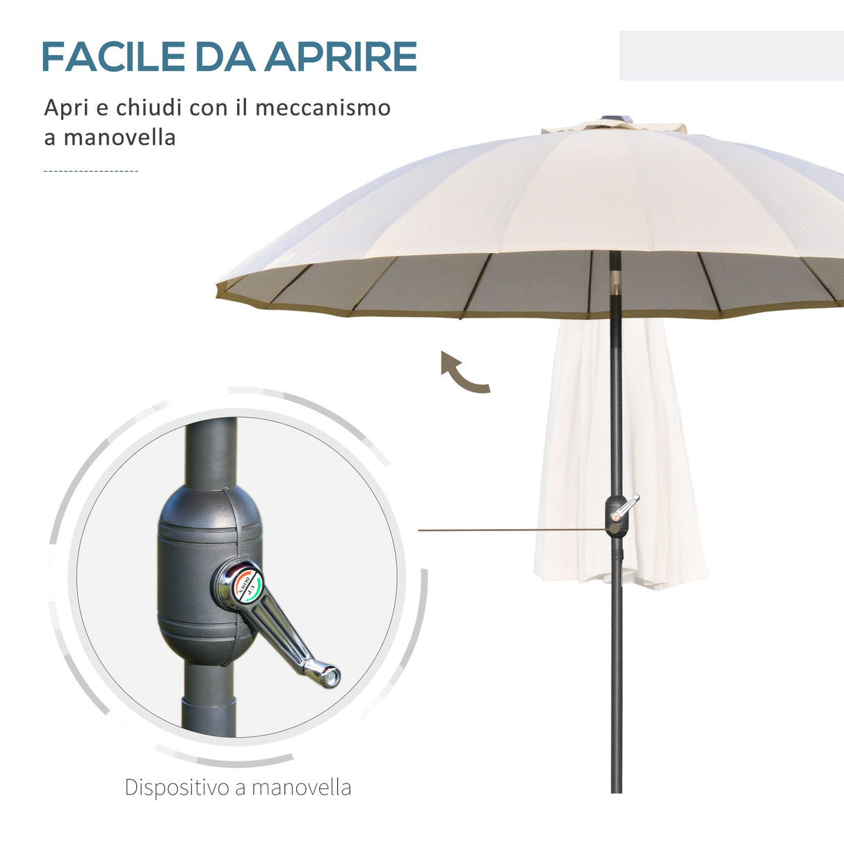 easycomfort easycomfort ombrellone da giardino e terrazza 2 5x2 5m con manovella 18 stecche e testa inclinabile crema