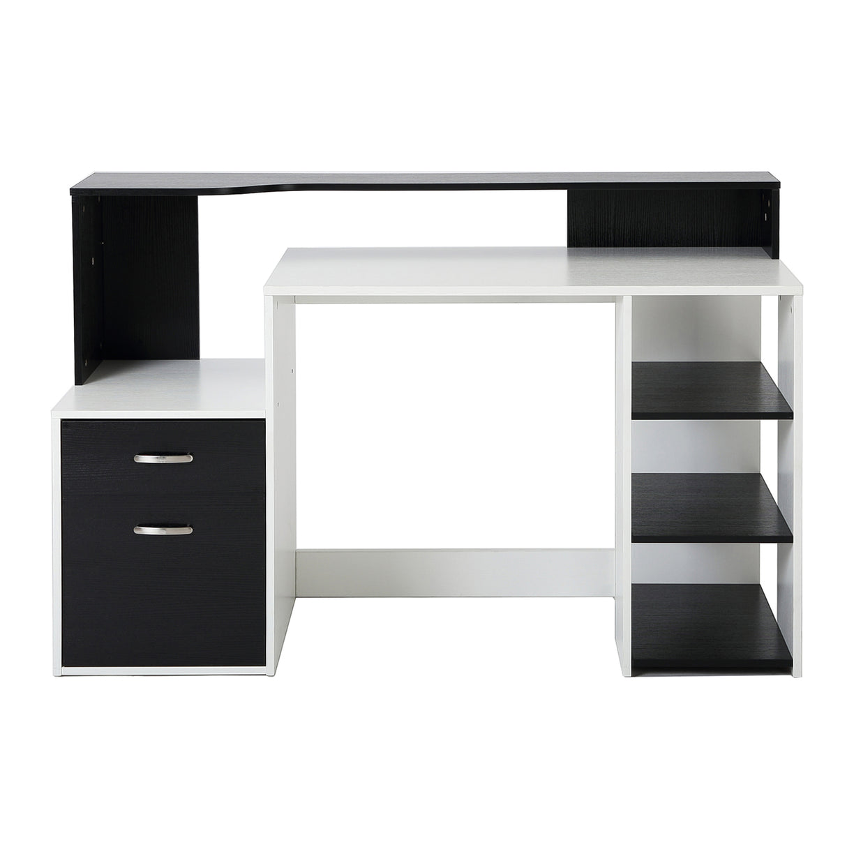easycomfort easycomfort scrivania per ufficio con ripiano stampante 2 cassetti e 3 mensole in mdf bianco e nero 137 x 55 x 92cm ean 8054111847940