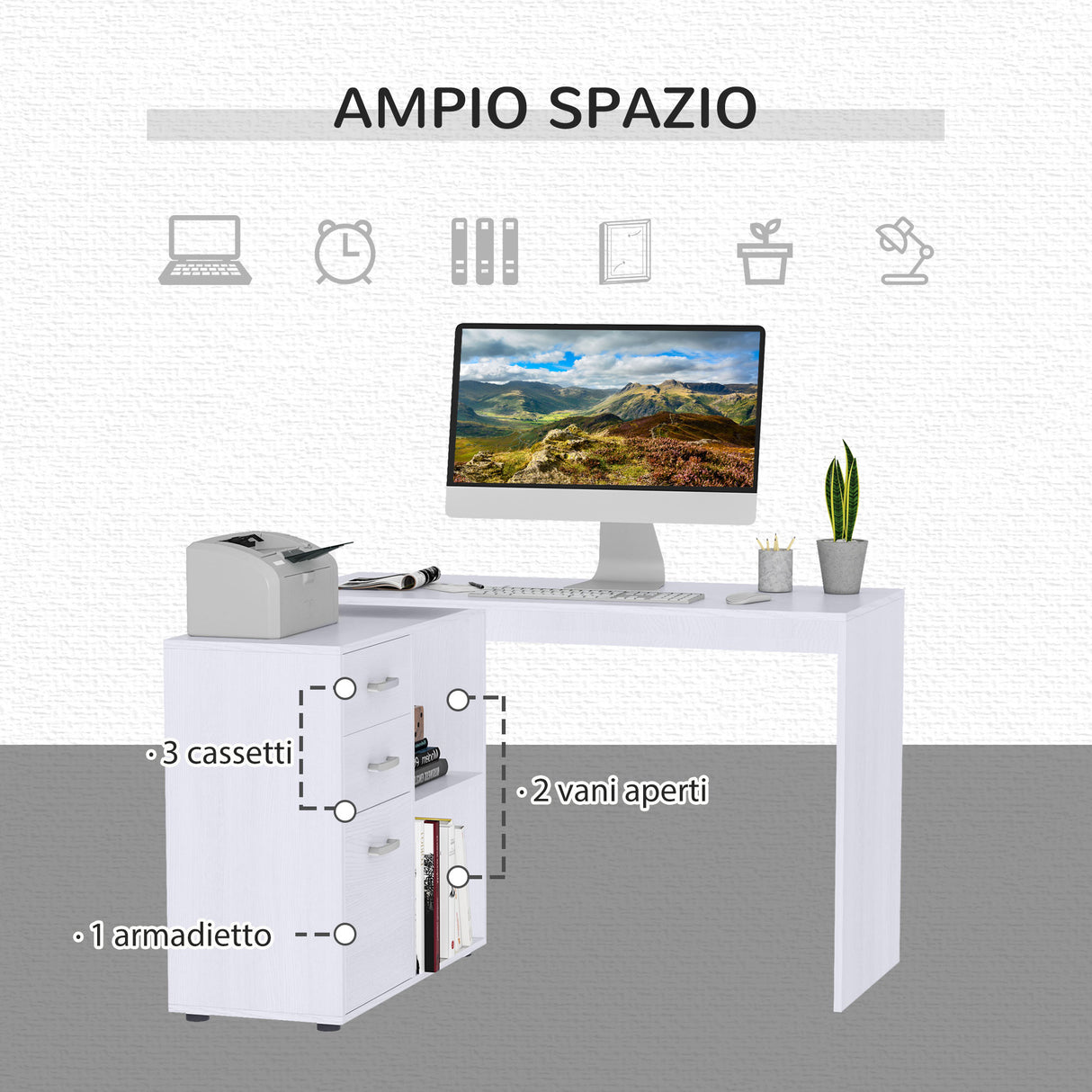 easycomfort easycomfort scrivania angolare per computer da ufficio con cassettiera 11783 576cm bianco ean 8054111848404