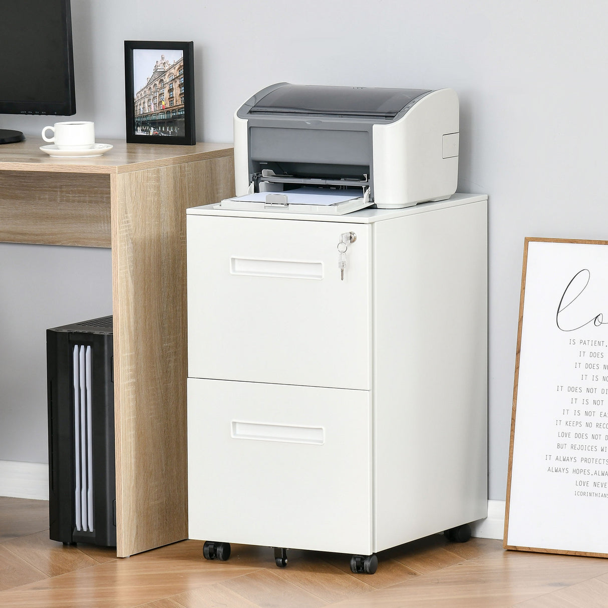 easycomfort easycomfort cassettiera ufficio con ruote schedario portadocumenti a 2 cassetti con serratura e 2 chiavi in acciaio 39x48x67cm bianco