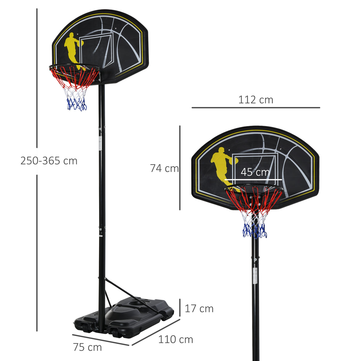 easycomfort easycomfort canestro da basket altezza regolabile in acciaio con base