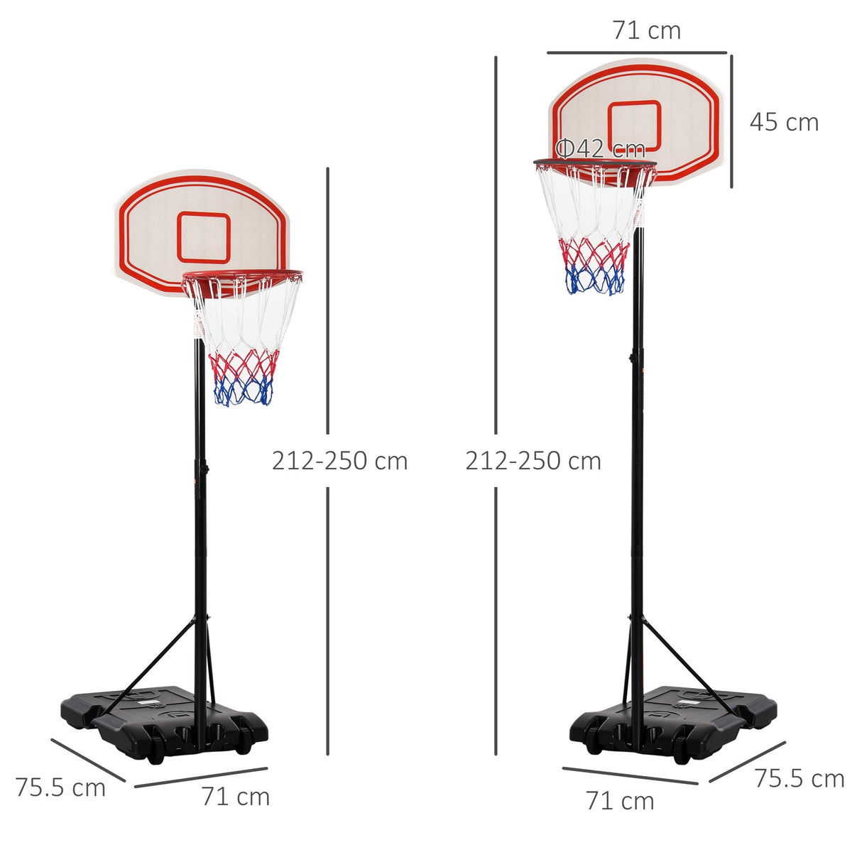 easycomfort canestro basket altezza regolabile 5 livelli 175 215cm struttura metallo con ruote nero
