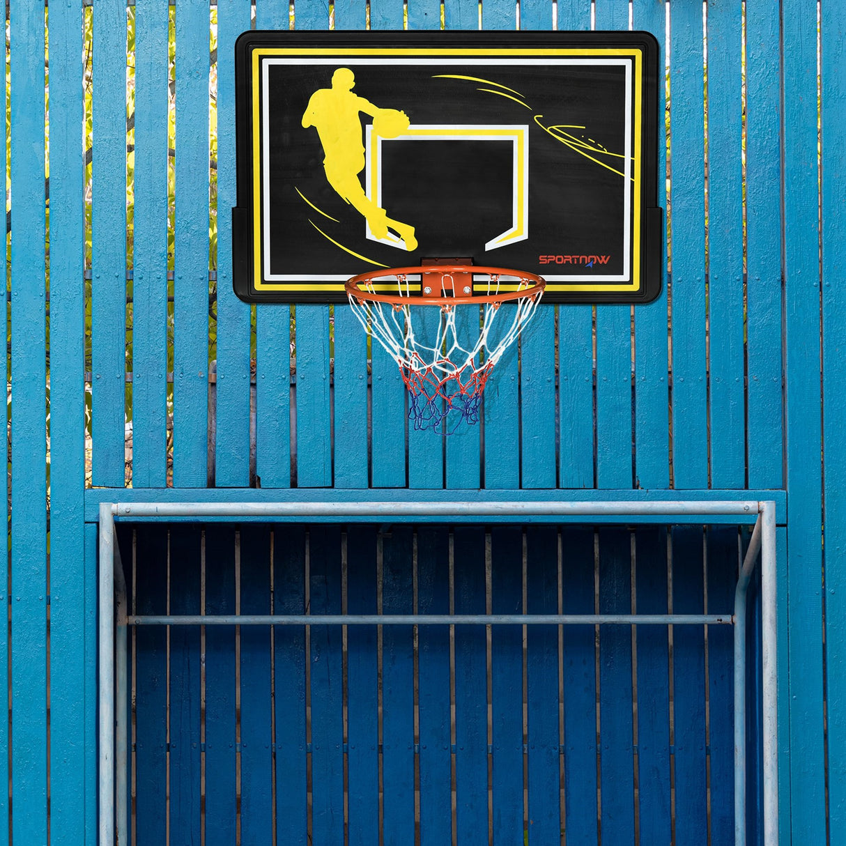 easycomfort canestro basket per bambini e adulti da indoor e outdoor in acciaio e pe 110x90x70 cm nero e giallo