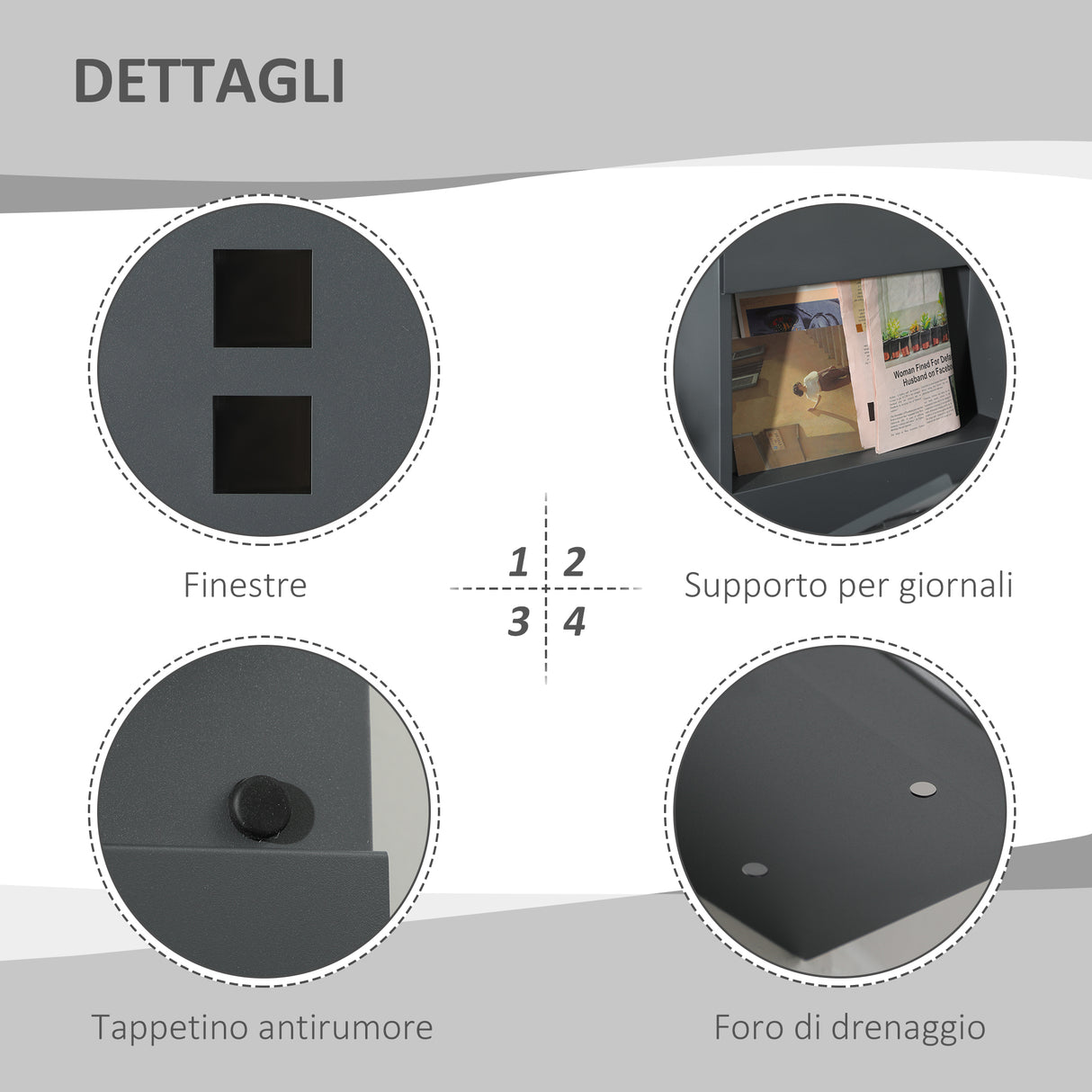 easycomfort cassetta postale in acciaio zincato con 3 fessure e 2 chiavi di sicurezza 37x10.5x37 cm grigio