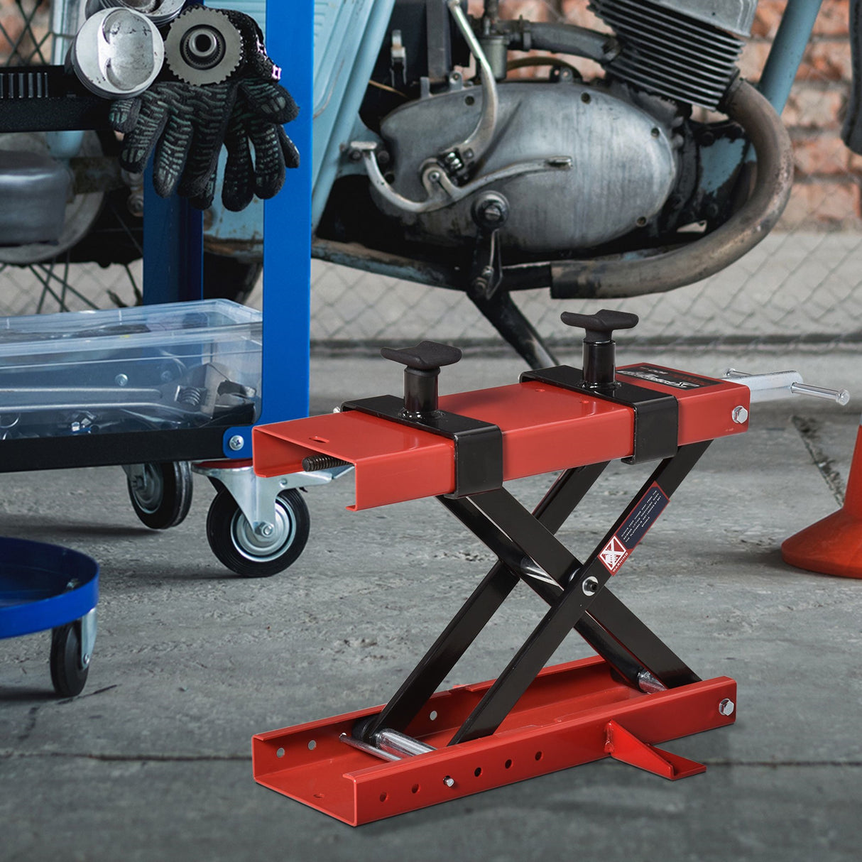 easycomfort cavalletto alzamoto a forbice centrale regolabile fino 500kg in metallo rosso