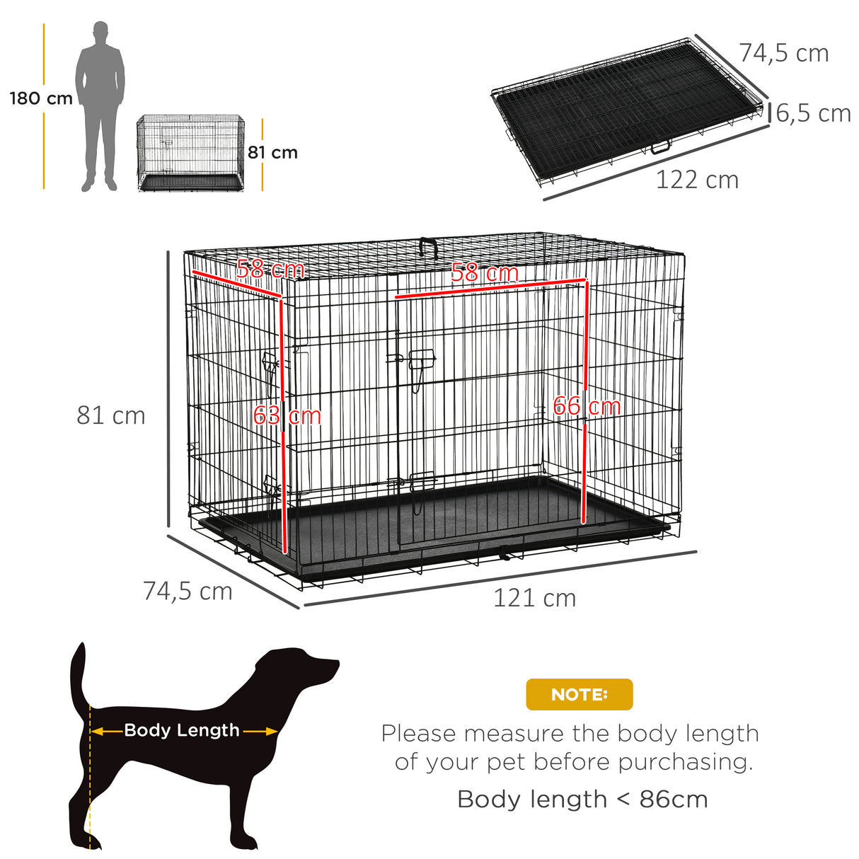 easycomfort easycomfort gabbia trasportino in acciaio per animali pieghevole nero 122x77x82cm