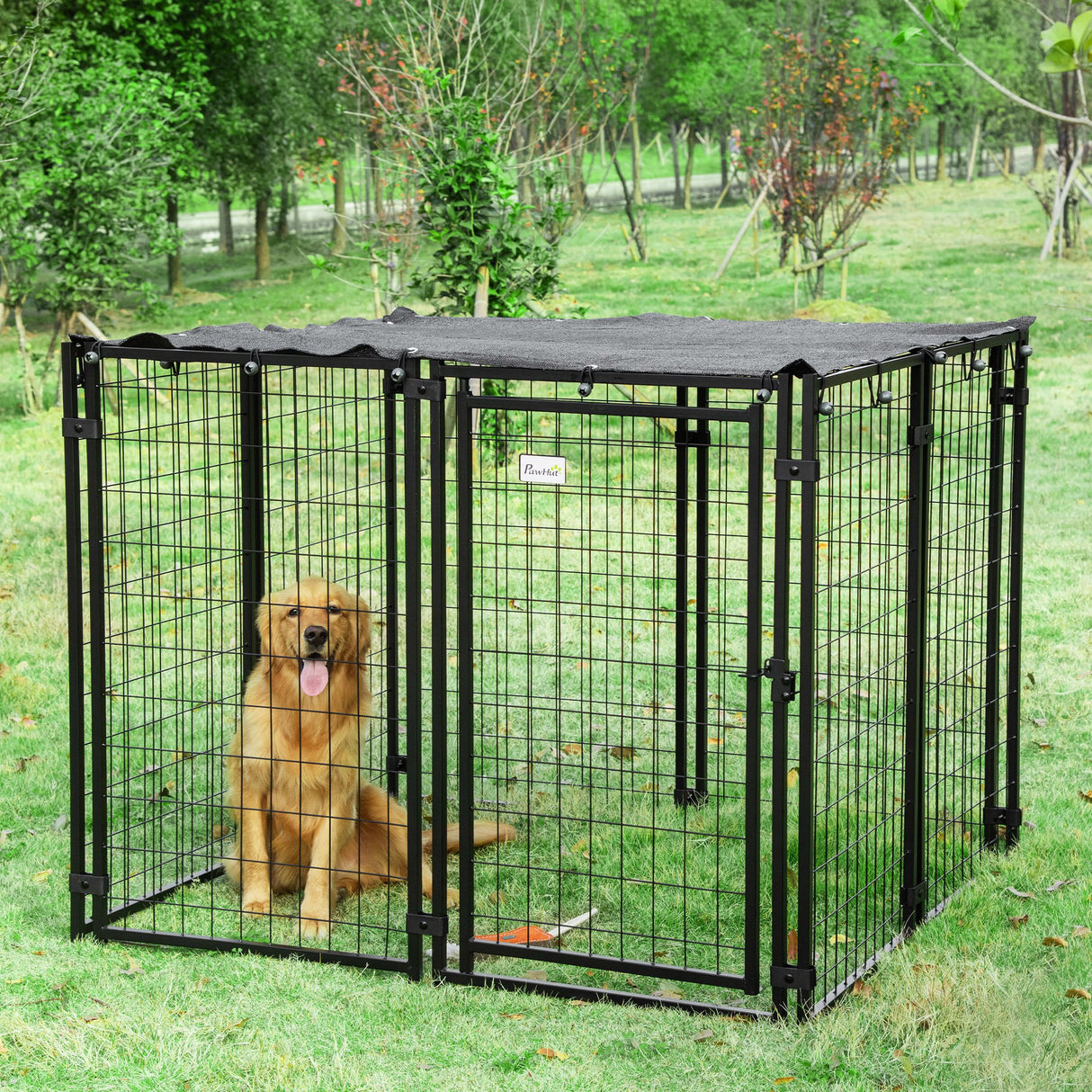 easycomfort recinto per cani pieghevole con copertura 8 pannelli con porta bloccabile 141x141x113cm nero