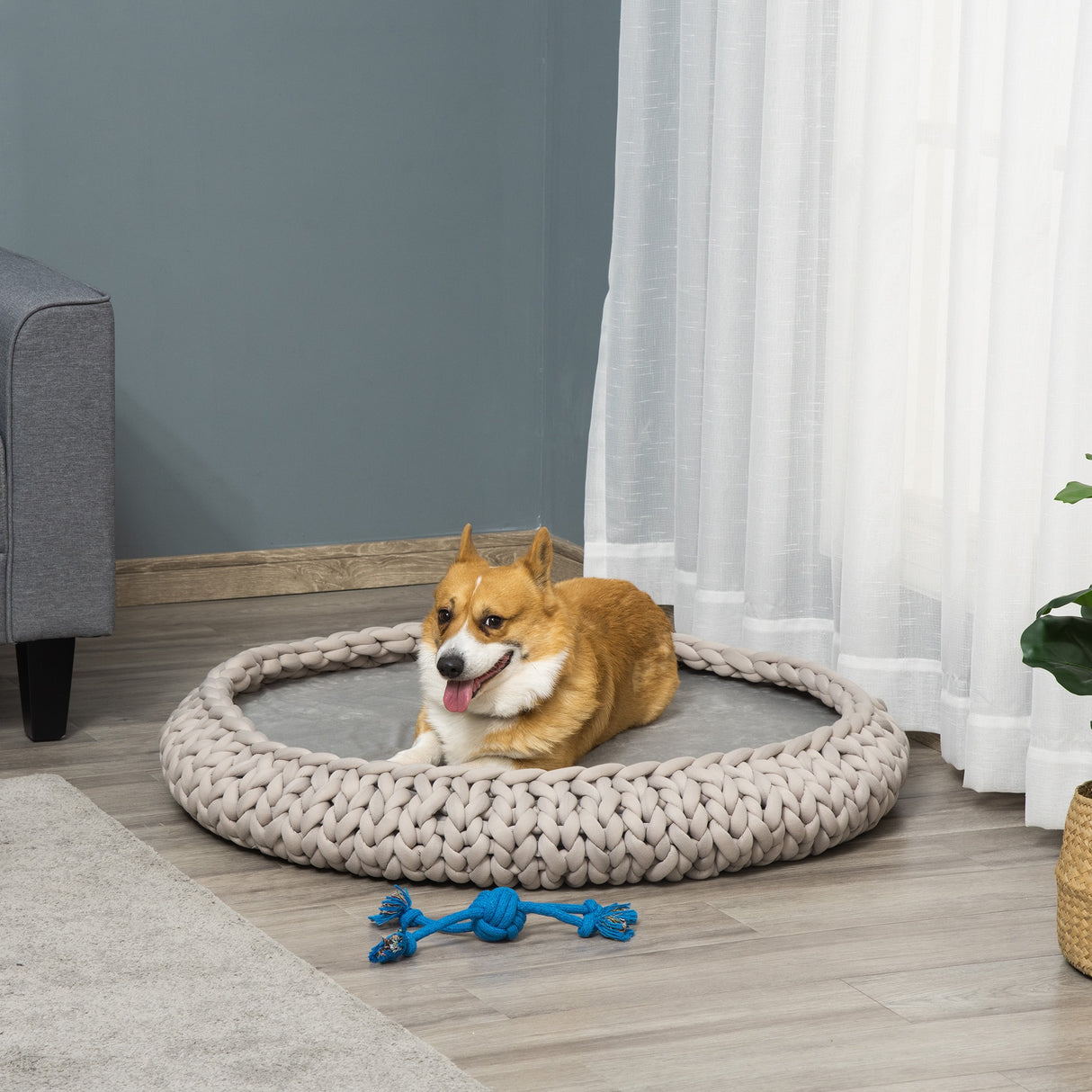 easycomfort cuccia per cani e gatti rotonda con bordi rialzati e cuscino lettino per cani imbottito effetto velluto 93x15cm grigia