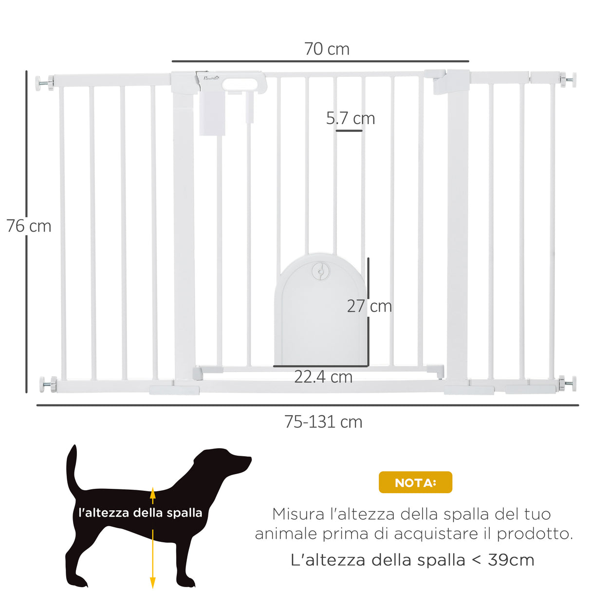 easycomfort cancelletto per cani estensibile con porta a chiusura automatica in metallo e abs 75 131x76 cm bianco