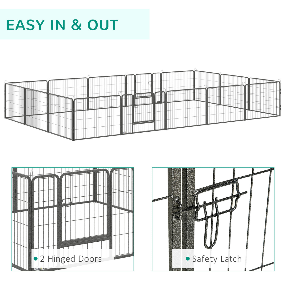 easycomfort recinto per cani e animali domestici con 16 pannelli modulabili in acciaio e 2 ingressi 80x1.5x60cm nero