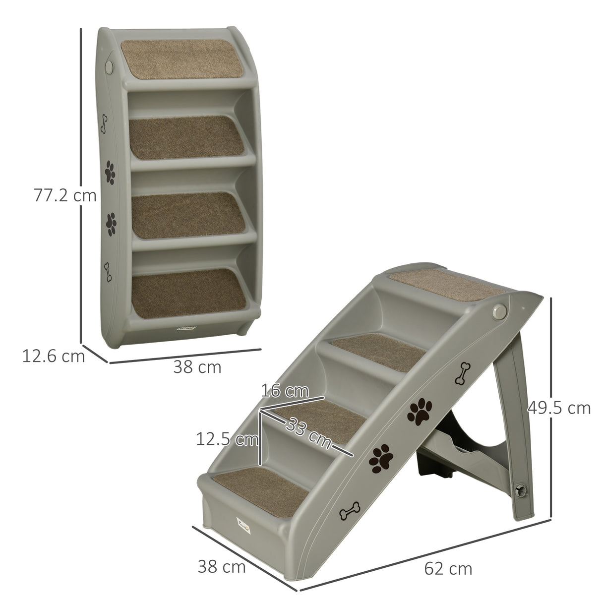 easycomfort scaletta per cani pieghevole con 4 gradini antiscivolo animali fino 20kg grigio
