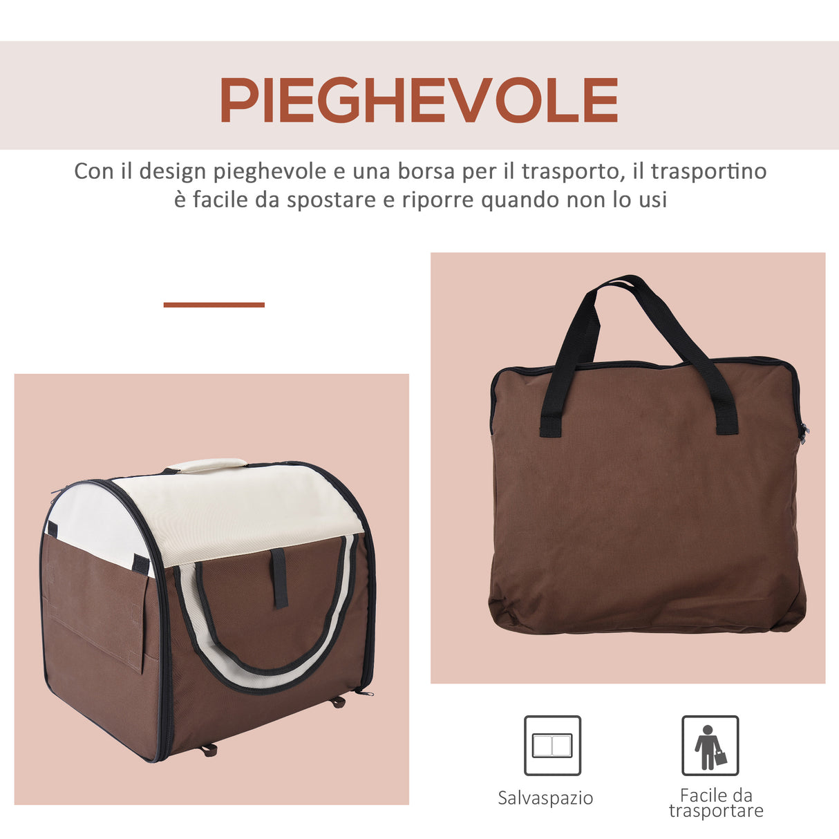 easycomfort easycomfort trasportino per cani e gatti pieghevole caffe 61x46x51cm