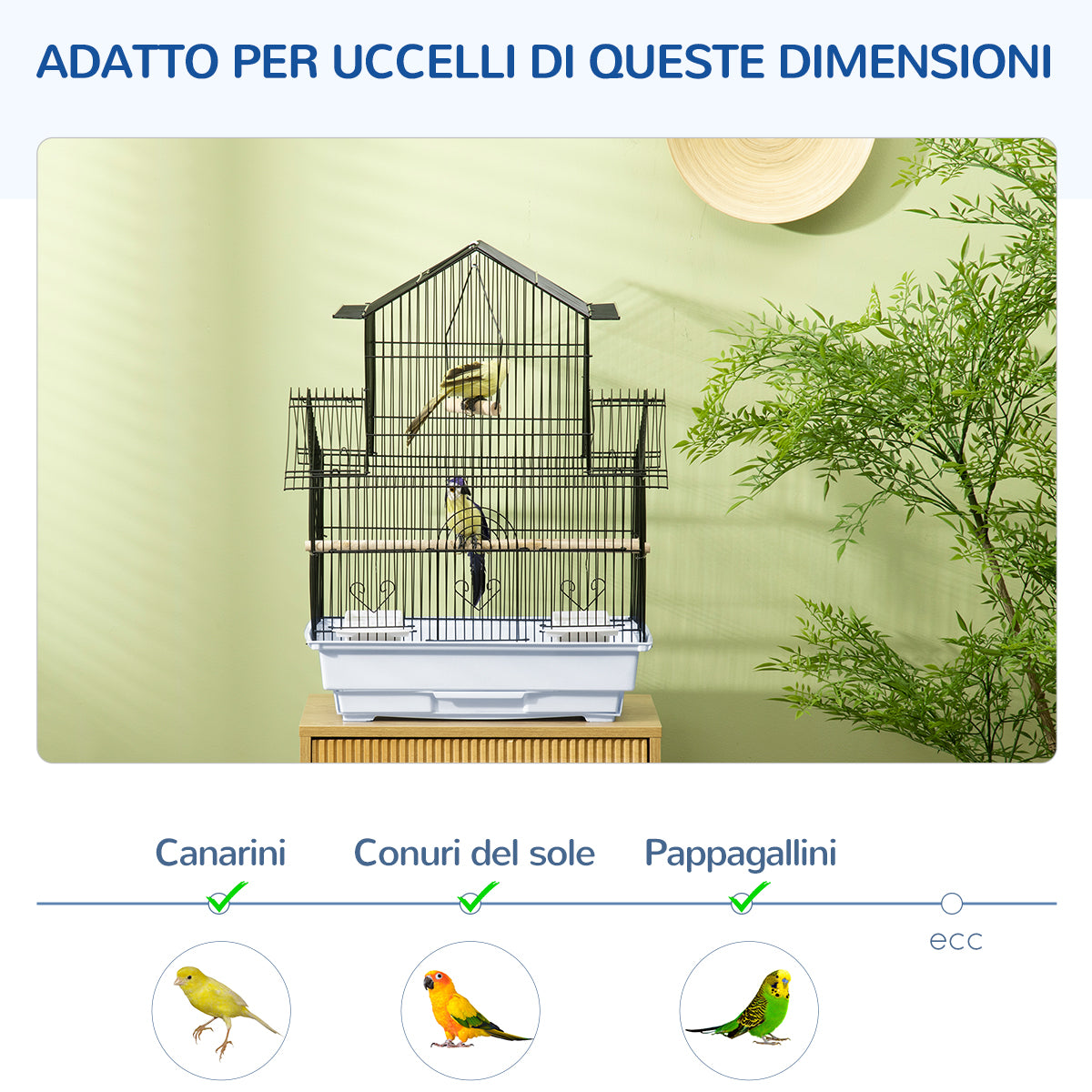easycomfort gabbia per uccelli in metallo e plastica con maniglia di trasporto e vassoio estraibile 50.5x41x63 cm bianco