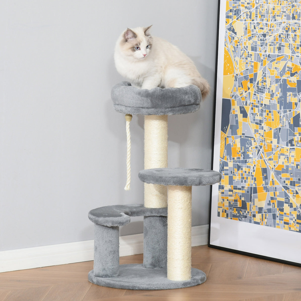 easycomfort easycomfort albero per gatti a 3 livelli in peluche sisal naturale grigio 40x65cm