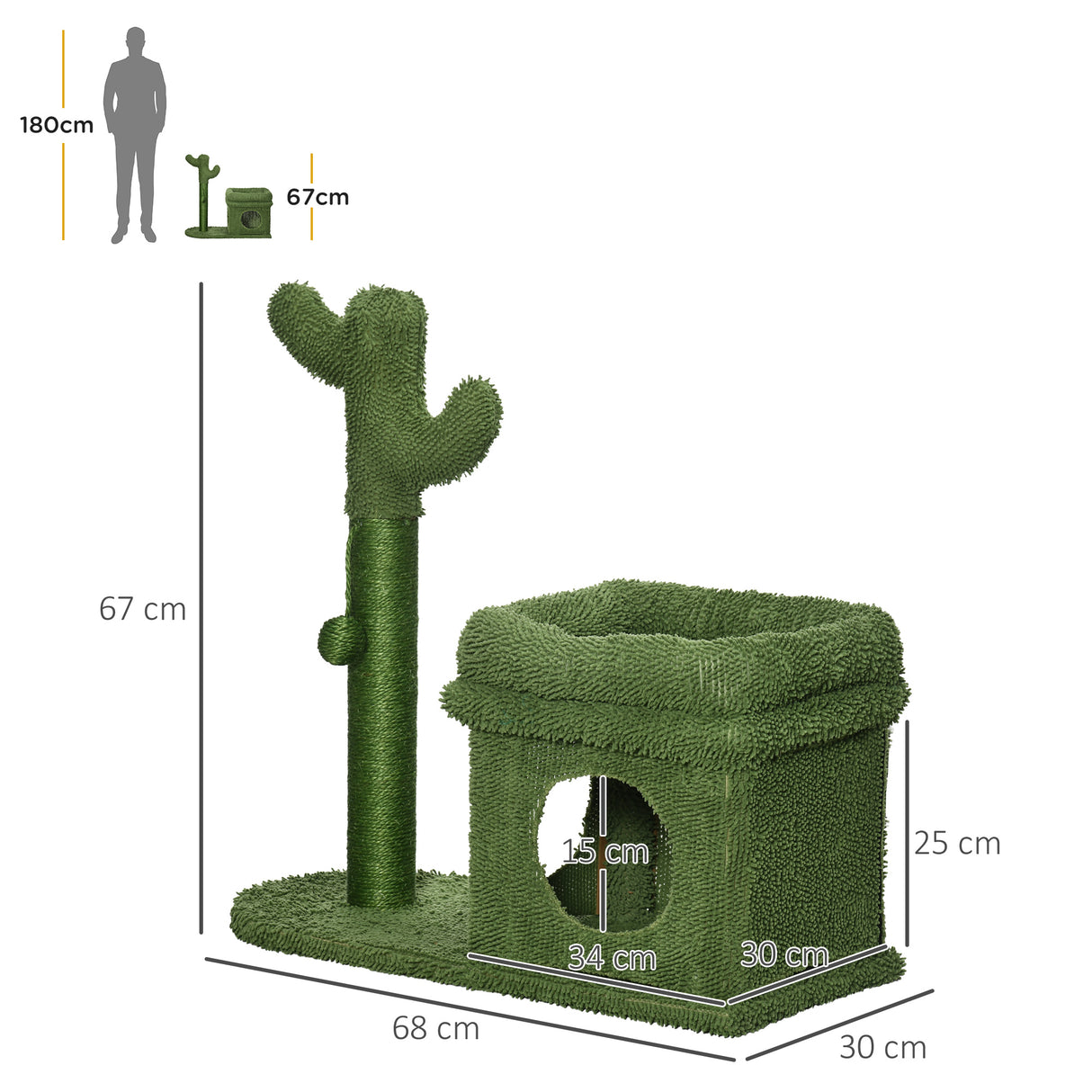 easycomfort tiragraffi per gatti con lettino casetta e palo in sisal a forma di cactus 68x30x67cm verde