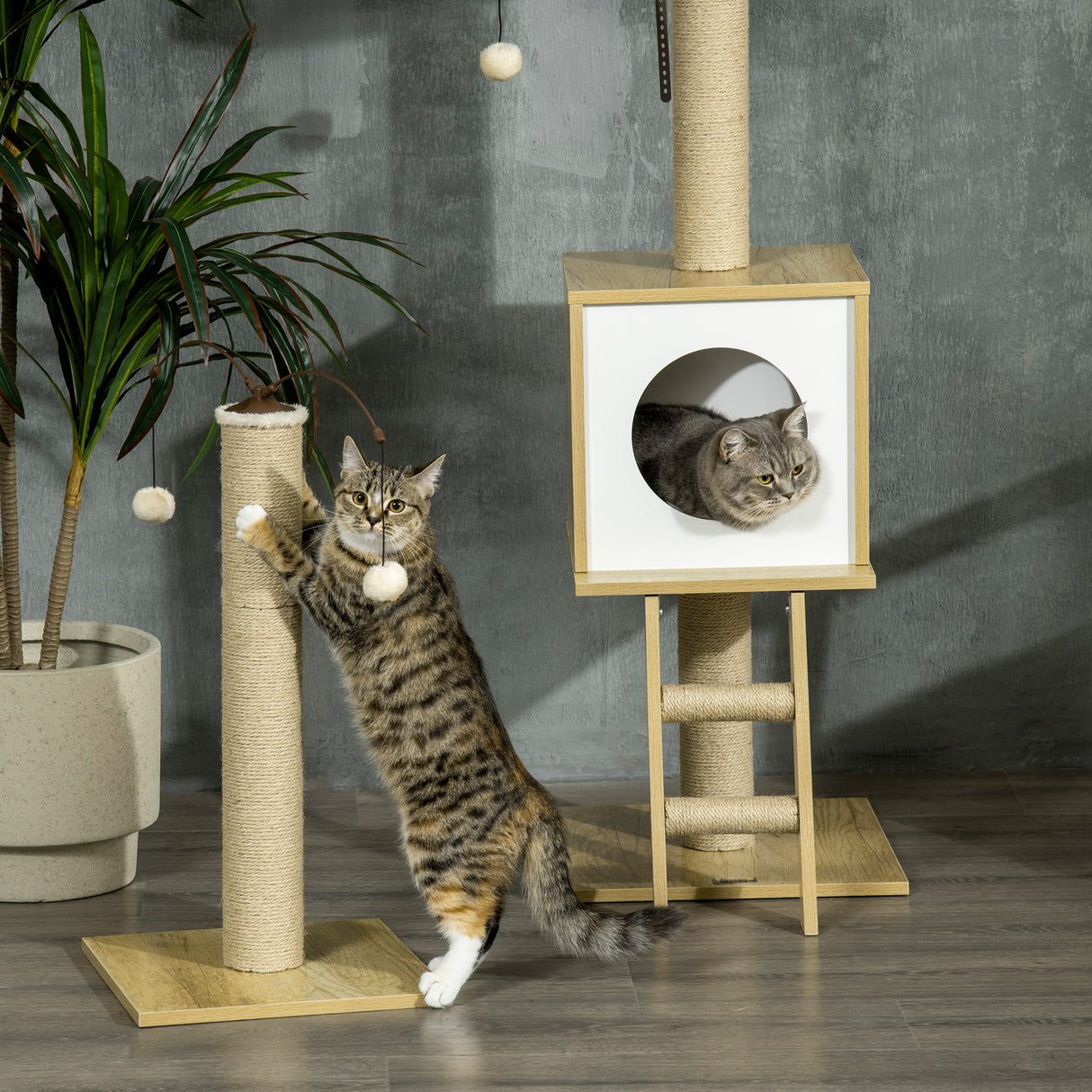 easycomfort albero per gatti in truciolato ad altezza regolabile con tiragraffi casetta amaca e pallina 40x40x225 285 cm