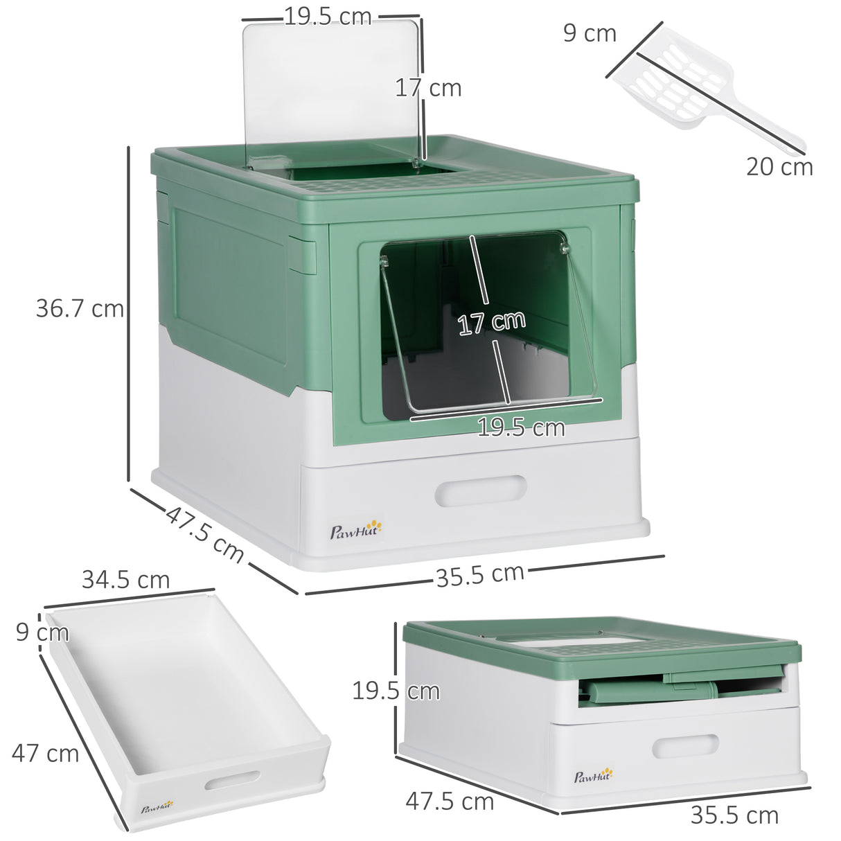 easycomfort lettiera per gatti chiusa con paletta vassoio estraibile e 2 porte 47.5x35.5x36.7cm verde