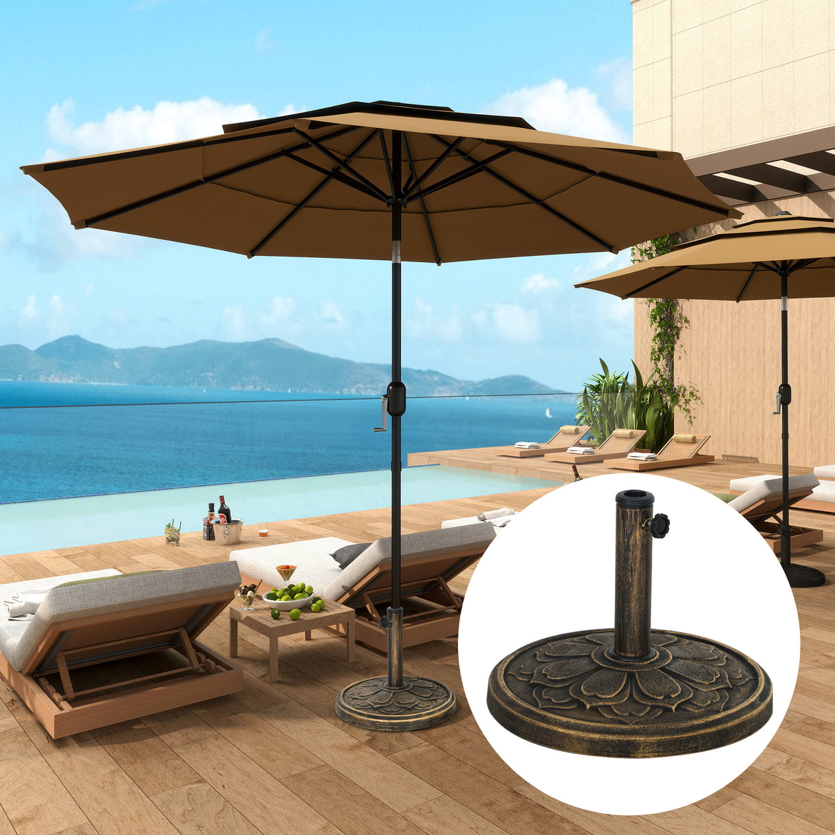 easycomfort easycomfort base per ombrellone da 12 kg con manovella integrata in resina metallo e cemento 46x33 cm bronzo