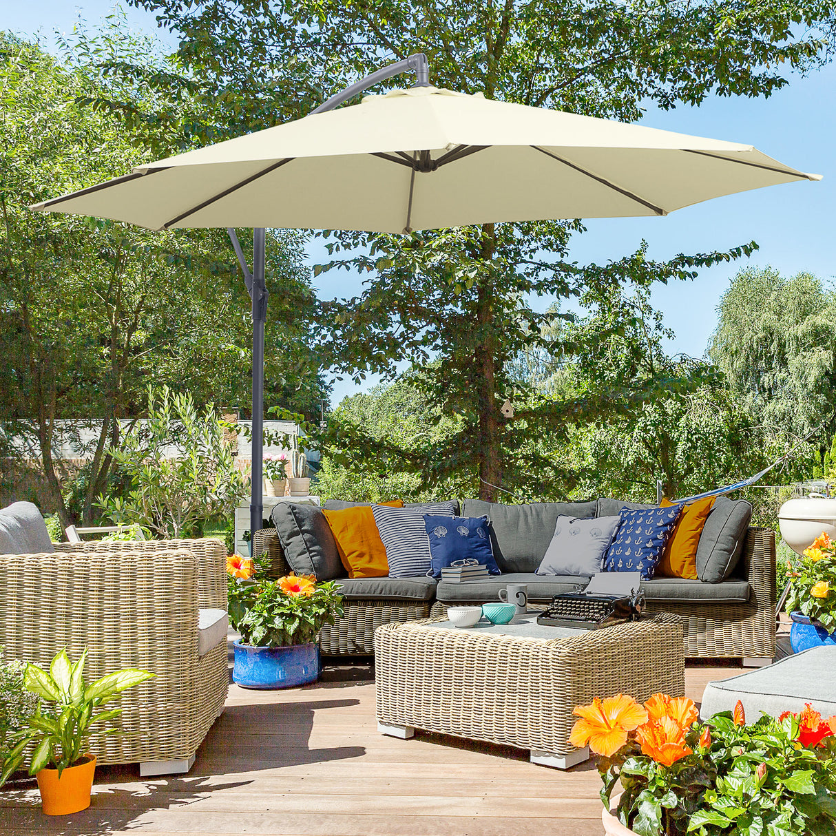 easycomfort easycomfort ombrellone parasole decentrato da giardino da spiaggia ferro 3m beige