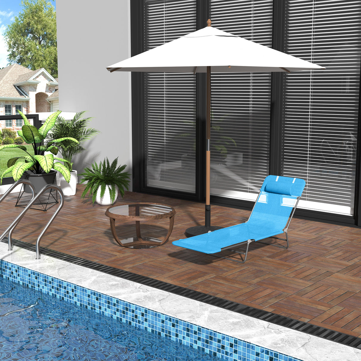easycomfort lettino prendisole pieghevole con schienale reclinabile e cuscino 182x56x24.5cm