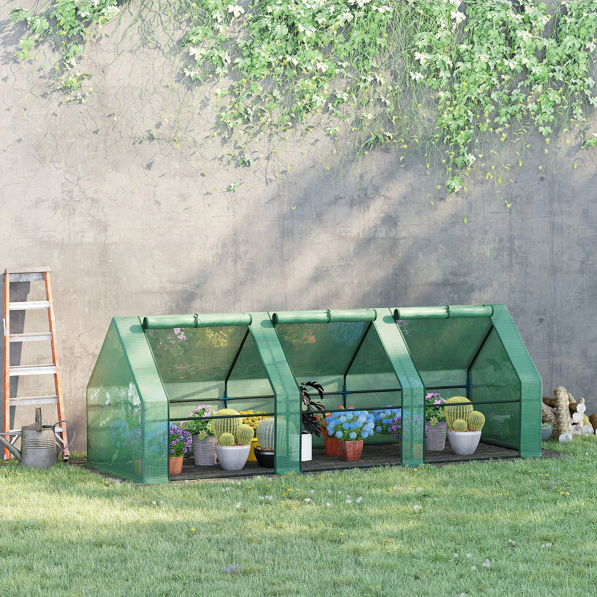 easycomfort easycomfort serra da giardino per piante con telo in pe telaio in acciaio 270x90x90cm verde