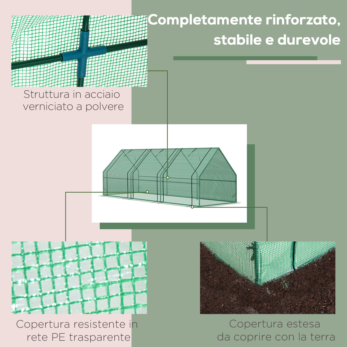 easycomfort easycomfort serra da giardino per piante con telo in pe telaio in acciaio 270x90x90cm verde