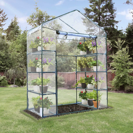 easycomfort easycomfort serra da giardino in acciaio e pvc trasparente con porta avvolgibile 143x73x195 cm verde