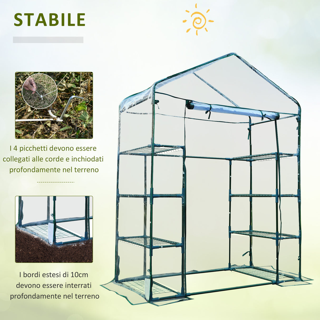 easycomfort easycomfort serra da giardino in acciaio e pvc trasparente con porta avvolgibile 143x73x195 cm verde