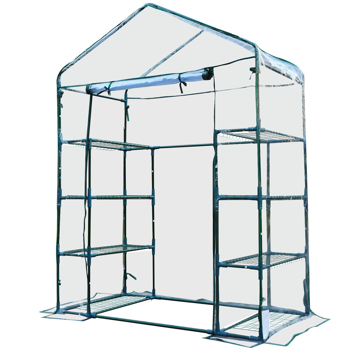 easycomfort easycomfort serra da giardino in acciaio e pvc trasparente con porta avvolgibile 143x73x195 cm verde