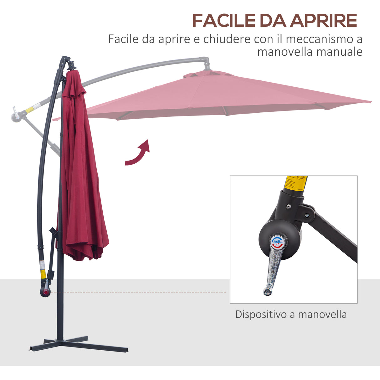 easycomfort easycomfort ombrellone parasole decentrato in metallo bordeaux 3x2.6m