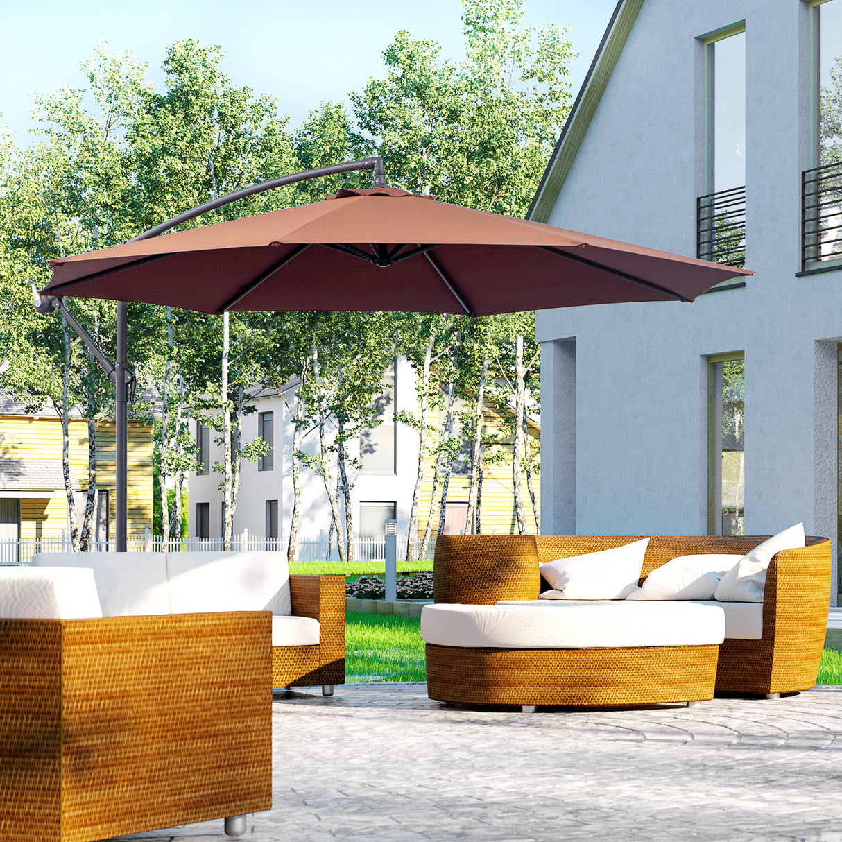 easycomfort easycomfort ombrellone parasole decentrato da giardino con angolo inclinabile in metallo e poliestere caffe 3 2.6m
